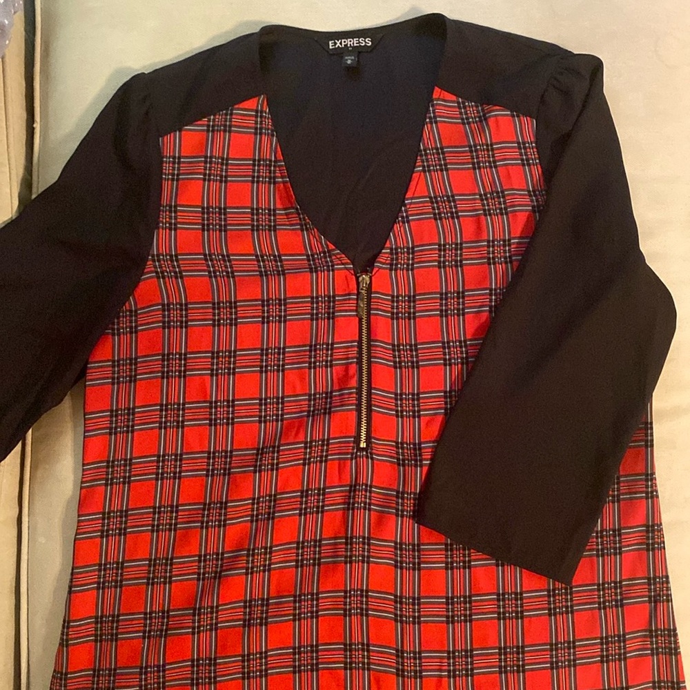 Plaid 3/4 Sleeve Blouse